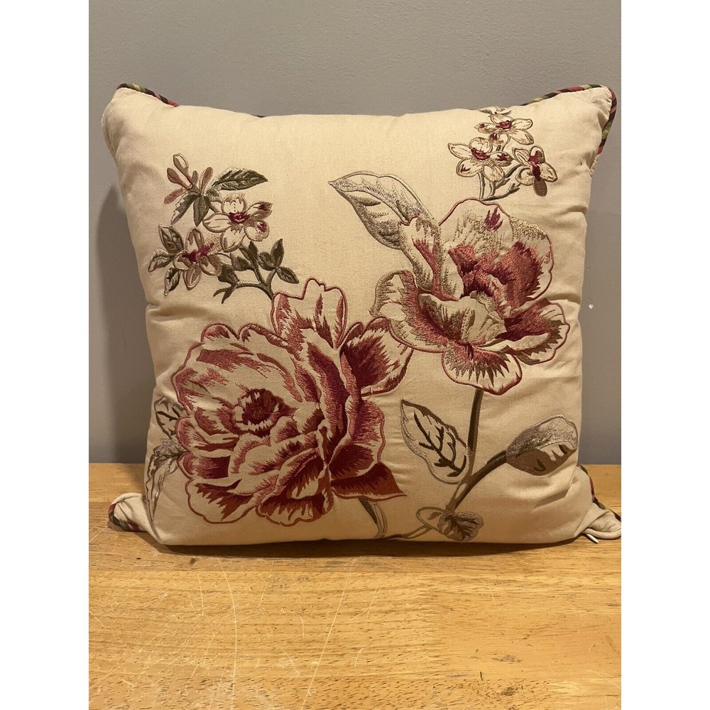 Waverly Garden Room Norfolk Rose Embroidered Throw Pillow‎ 16x16"